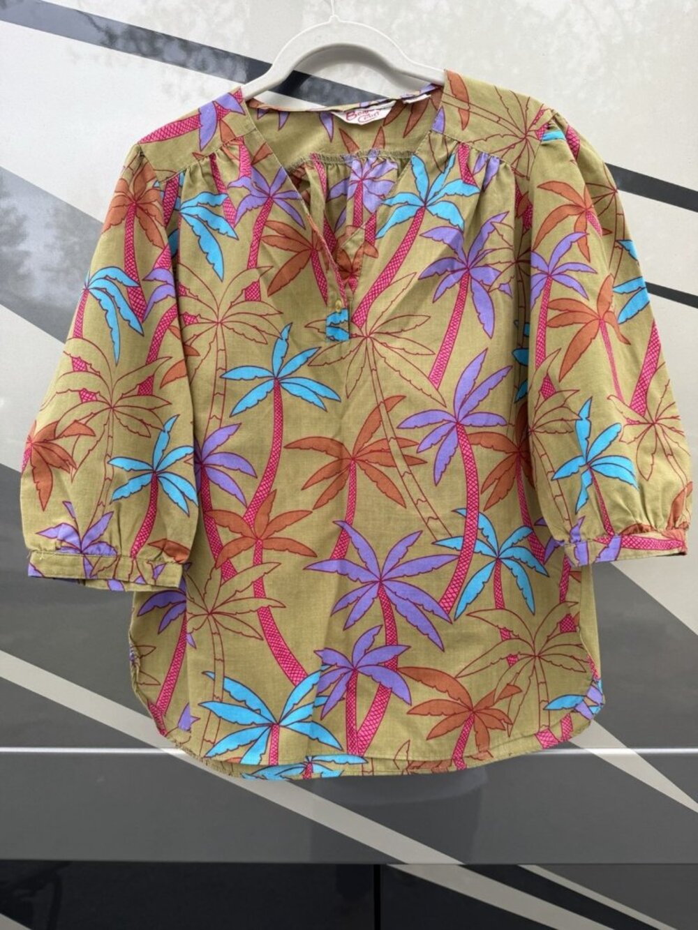 Vintage 70s Bennington Court olive green palm trees retro indie popover shirt M